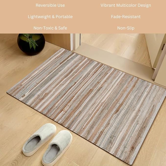 WeWove Hand Woven Chindi Rug Cotton - Boho Rustic Farmhouse Area Accent Throw Rug - Area Floor Carpet for Bedroom Living Room Kitchen Dorm Entryway Hallway - 20x32 inch Area Rug Beige Multi