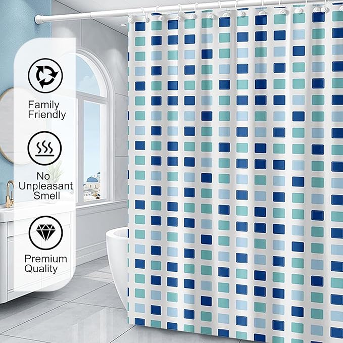 TIKABC Shower Curtain Liner, 4G PEVA Shower Liner, Plastic Waterproof Shower Curtains, 72x72 inch with Grommet Holes 3 Magnetic Weights