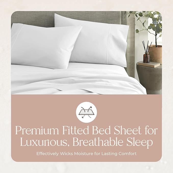 Organic California King Fitted Sheet Only Deep Pocket - 100% Organic Cotton Sheets with 300 Thread Count Sateen Weave GOTS & Fairtrade Certified - Soft Fitted Bed Sheets Only (White, Cal King)