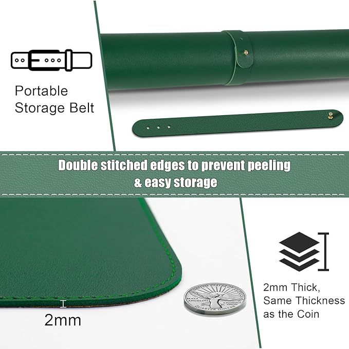 Non Slip Desk Mat, 31.5" x 15.7" PU Leather Desk Pad, Cork Desk Mat for Desktop, Desk Pad for Keyboard and Mouse, Ideal for Office and Home, Dark Green