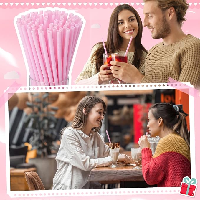 Honeydak 60 Pcs Reusable Hard Plastic Straws 9 Inch, Pink PP Drinking Straws Bulk for Iced Coffee Smoothies Cocktails Lemonade, Summer Patio BBQ Pool Party Supplies