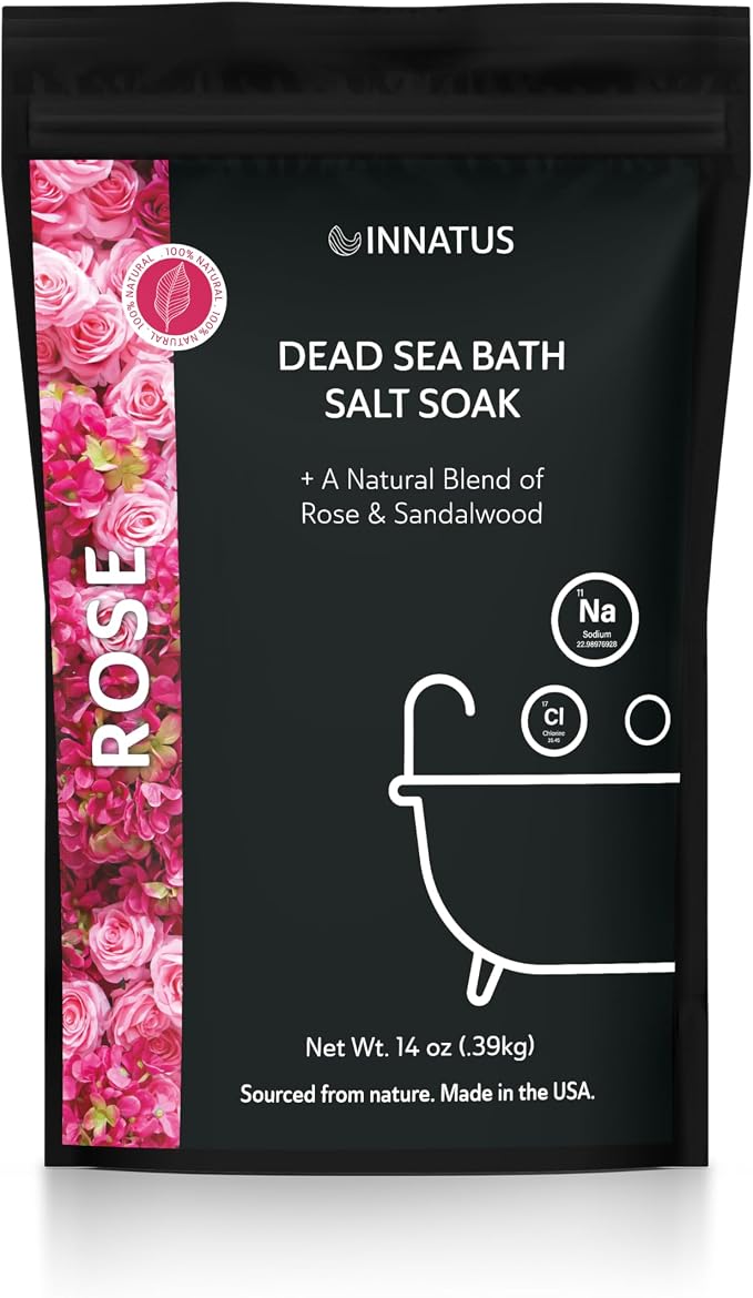 Dead Sea Soothing Bath Salt Soak with 21 Minerals – Relaxing, Detoxifying, and Nourishing for Skin – 14oz, Infused with Essential Oils – Rejuvenate Mind & Body. (Rose)