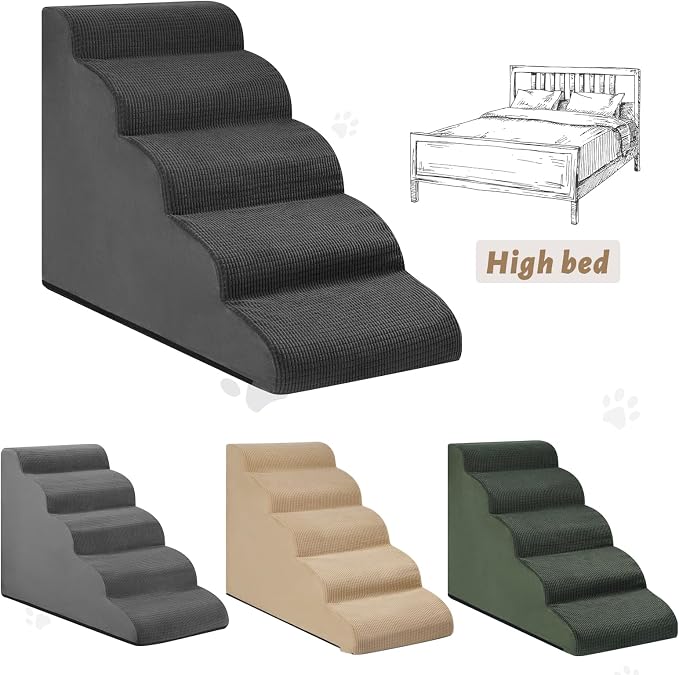 Aodisman 5-Step Dog Stairs and Ramp for High Bed, Non-Slip Sturdy Pet Steps for Small Dogs and Cats,22.2" H, Black