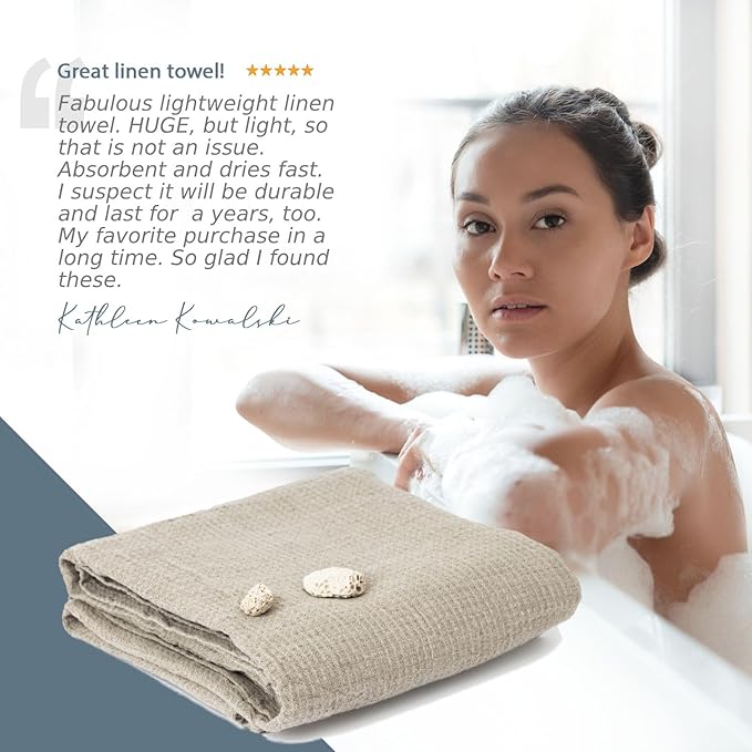 100% Linen Bath Sheet 35x70-inch - Waffle Weave Linen Bath Towel Oversized - Lightweight Absorbent Thin Waffle Bath Sheets Towels for Adults - Quick-Drying XL Travel Towel Extra Large