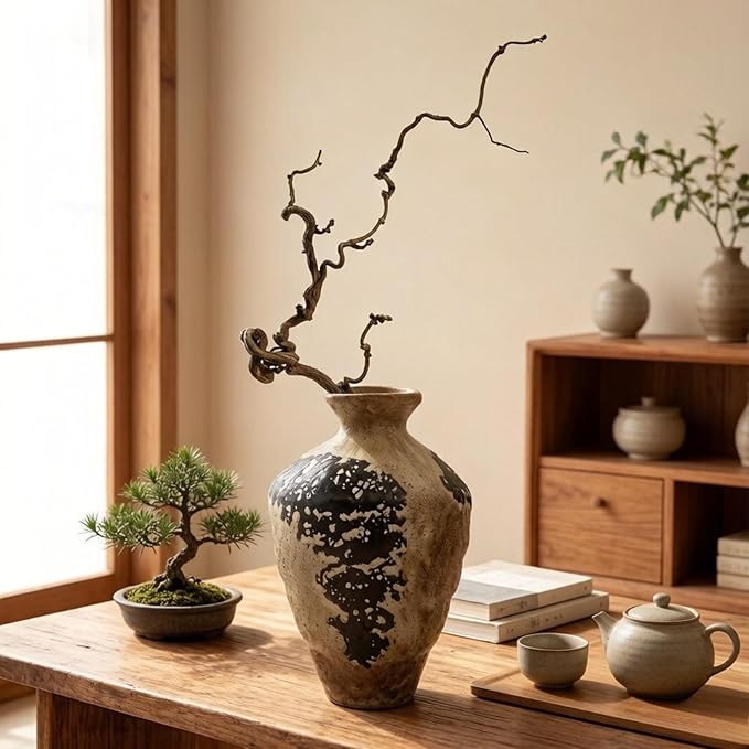 Rusty Vase,Rustic Ceramic Vase,Farmhouse Antique Pottery Vases,Wabi Sabi Decorative Vases for Living Room Decor,Centerpieces,Bedroom, Bathroom (Tall)