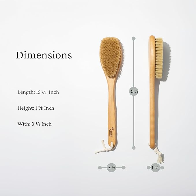 KONEX Bath Brush Set, Exfoliating Shower Scrubber, Dry Brushing Body Brush Set, Pore Opening, Beechwood Handle with Natural Bristle Large 15" Plus Small Face Brush (Pack of 5)