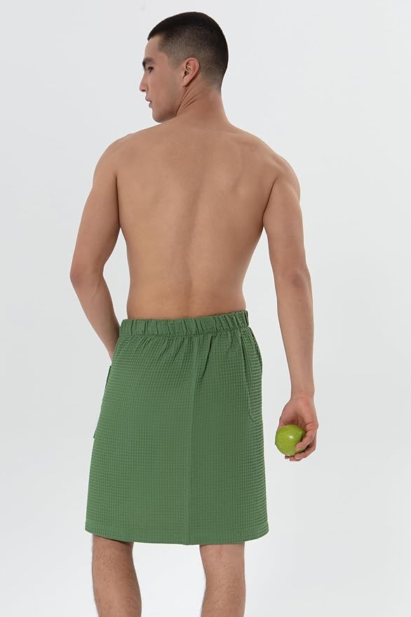 SEYANTE Men's Organic Waffle Spa Wrap – GOTS Certified 100% Turkish Cotton, Adjustable Closure, Same-Color Piping