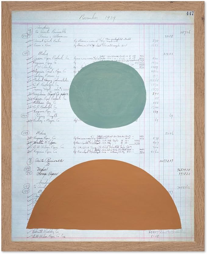 Monem Art Vintage Ledger Abstract Geometric Print - Modernist Teal and Ochre Art Poster - Wall Decor for Office, Living Room or Studio - 16x20 Beige Framed Wall Art by Renee Stramel
