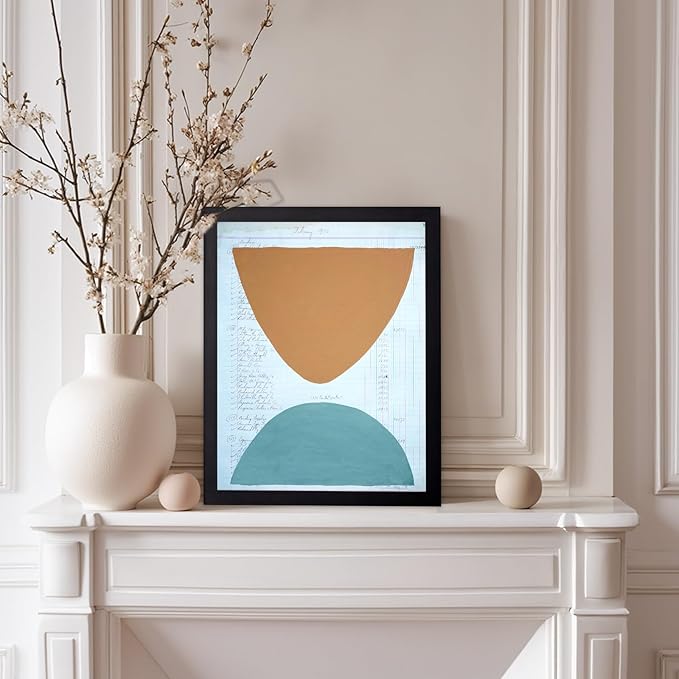 Monem Art Abstract Ledger Paper Geometric Print - Modernist Organic Shapes Art Poster - Wall Decor for Office, Living Room or Studio - 12x16 Black Framed Wall Art by Renee Stramel