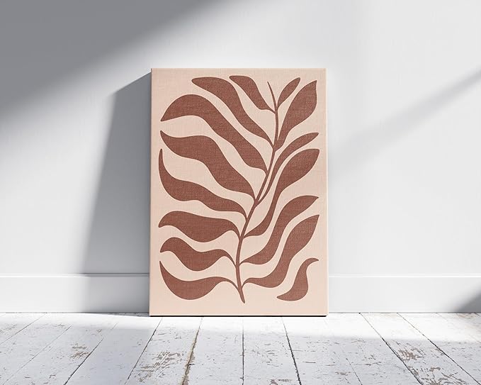 Abstract Organic Leaf Silhouette Wrapped Canvas Wall Art Botanical Shapes Earth Tones Terracotta 16x20 Inch Gallery Stretched Modern Nature Home Art