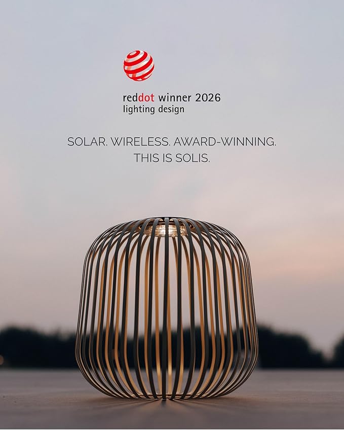 LUUK Studio Solis Wireless Solar LED Ambient Table Light, Warm White, 3 Dimmable Levels, Indoor & Outdoor, Solar & USB-C Rechargeable, Living Room, Bedside, Organic Contemporary, Walnut Brown, Size S