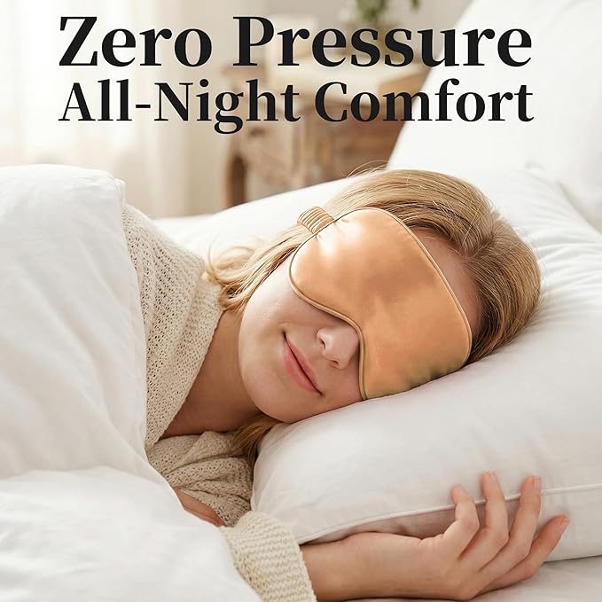 ZLYC 100% Mulberry Silk Sleep Mask Pressure-Free Eye Cover Soft Light Blocking Blindfold for Travel & Nap, Solid Orange