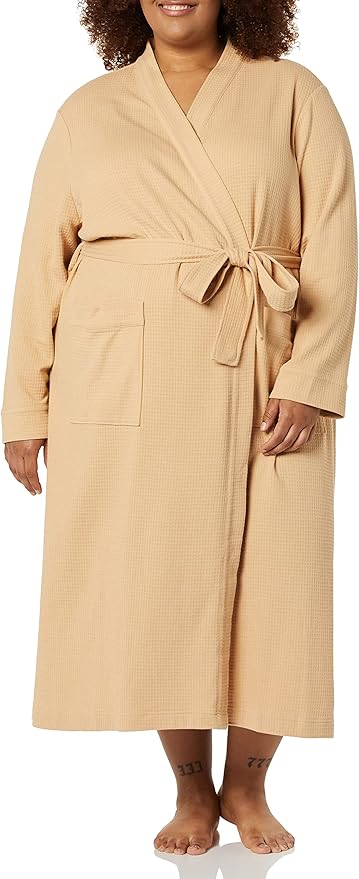 Amazon Essentials Women's Lightweight Waffle Full-Length Bath Robe with Pockets (Available in Plus Size)