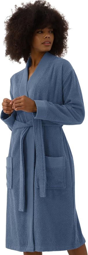 SEYANTE Turkish Cotton Bathrobe for Women - Organic GOTS Certified Terry Hooded Kimono Robe - Spa Quality Women's Cotton Robe