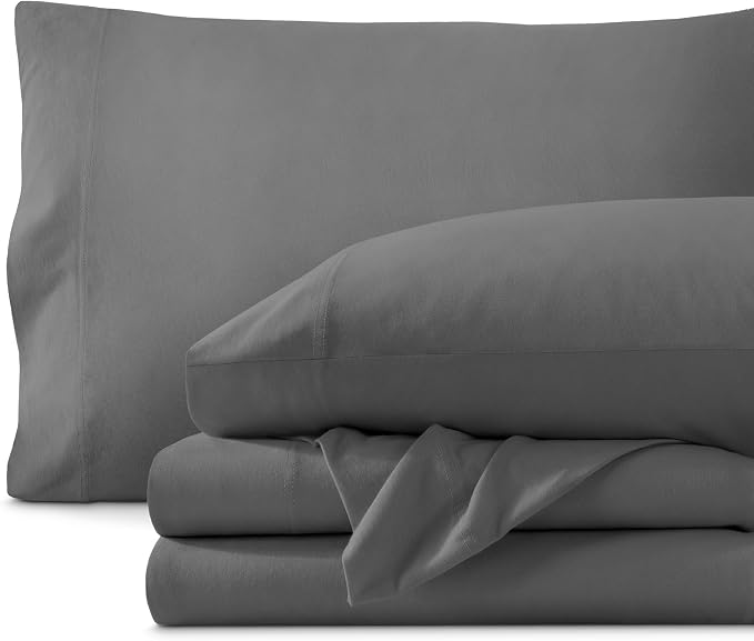 Bare Home 100% Organic Cotton Jersey Sheet Set, Ultra Soft, 100% Cotton - Sheet Set & Pillowcases - Deep Pocket Bed Sheets (King, Grey)
