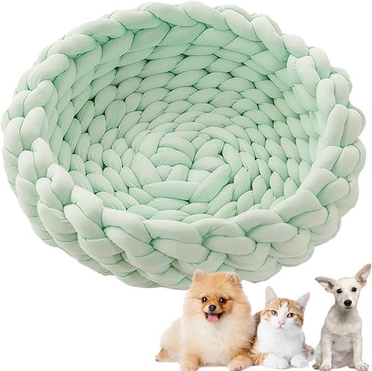 Woven Dog Bed Basket, Knitted Cotton Cat Bed Round Washable Woven Cat Pet Bed Chunky Dog Basket, Orthopedic, Chunky Knit Dog Nest,Dog Bed,Dog Cave,Dog Bedding(Green 3,17")
