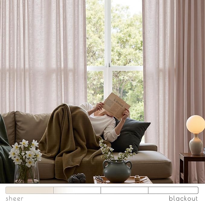 jinchan Linen Curtain for Living Room Divider Extra Wide 100 Inch Light Filtering Taupe Semi Sheer Grommet Patio Curtain for Sliding Door Coastal Decor Sunroom Floor to Ceiling Window 1 Panel 100"x84"