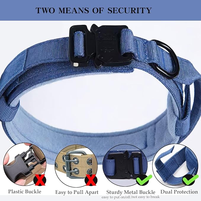 Tactical Dog Collar Adjustable Military Nylon Dog Collar with Control Handle and Heavy Duty Metal Buckle for Medium and Large Dogs (Dark Blue,S)