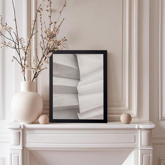 Monem Art Minimalist Folded Paper Texture Print - Neutral Abstract Modern Art Poster - Wall Decor for Living Room, Bedroom or Office - 12x16 Black Framed Wall Art by Mareike Bohmer