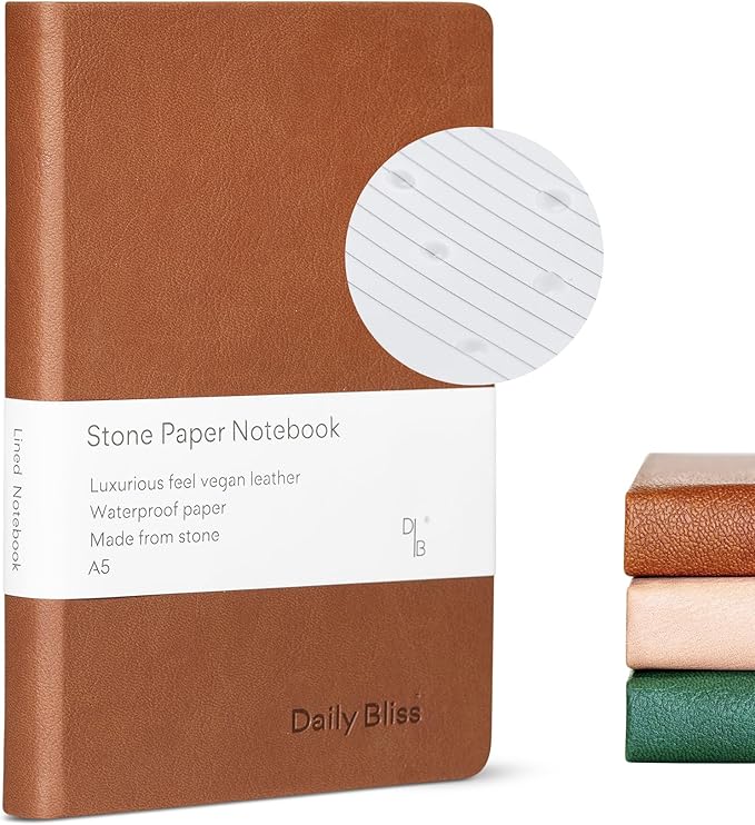 Stone Paper Ruled Notebook Premium A5 Hardcover Vegan Leather Journal | 160 Pages | Premium Quality Executive Notebook For Men and Women |Comes With Gift Box Water Proof Notebook Cinnamon