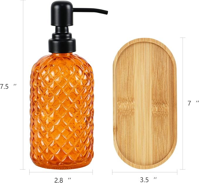 12Oz Glass Soap Dispenser with 304 Black Rustproof Stainless-Steel Pump, Refillable Glass Soap Dispenser for Kitchen, Bathroom, Farmhouse (2pack& Tray)