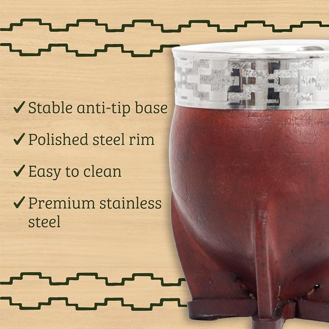 Mate Imperial – Yerba Mate Cup and Bombilla Set | Handmade Argentina Mate Gourd | Stainless Steel Mate Mug for Tea Lovers | Unique Cultural Gift (PAMPA, WINE)