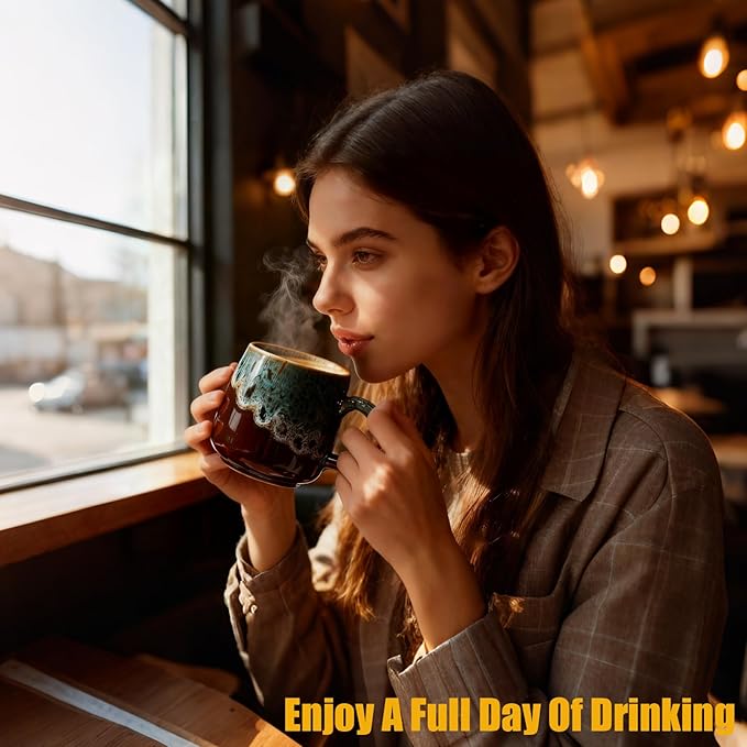 12oz Cool Unique Mugs, Handmade Ceramic Coffee Mug, Great Gift for Men Women, Microwave & Dishwasher Safe Stoneware Pottery Tea Mug for Home Office(Blue)