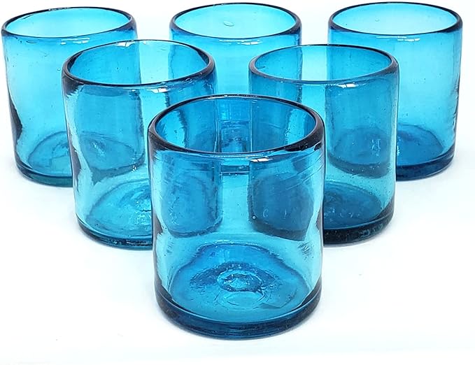 Solid Aqua Blue 9 oz Short Tumblers (set of 6), Recycled Glass, Lead-free, Toxin-Free (9oz Tumbler)