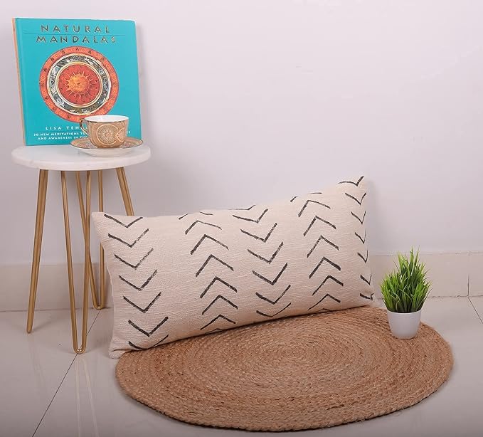 Trade Star Decorative Modern Luxurious Bedding Pillow 100% Cotton Throw Pillow Cover Rectangular Pillow Cover Lumbar Cushion Case for Home Decor (Ivory Phoenix 12X24 INCHES)