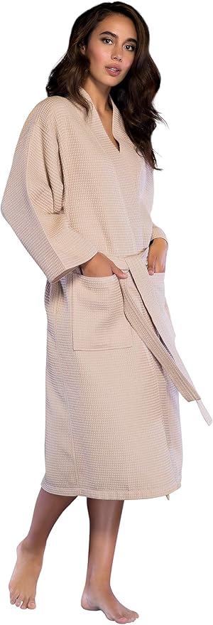 Turquaz Lightweight Long Waffle Kimono Spa Robe for Women