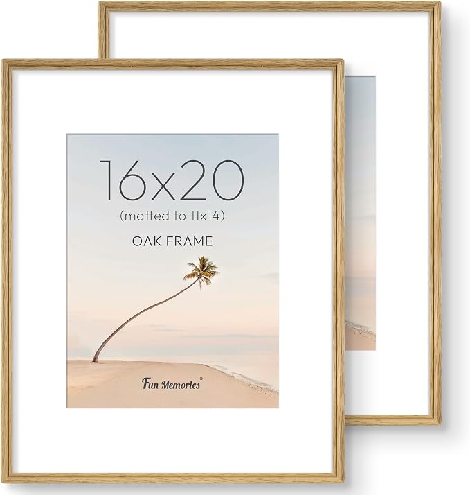 16x20 Picture Frame with Mat for 11x14, USA-Sourced Oak Wood Handcrafted Rounded Corner with HD Tempered Glass, 16 x 20 Photo Frames Gallery Wall & Tabletop, Vertically or Horizontally, 2 Pack