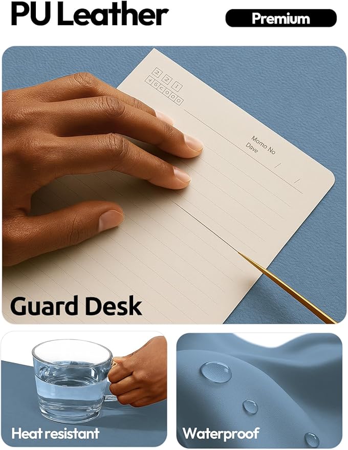YSAGi Leather Desk Protector, Office Mat, Large Mouse Mat, Non-Slip PU Leather Blotter, Laptop Desk Mat, Waterproof Writing Pad for Office and Home(Blue, 63" x 24")