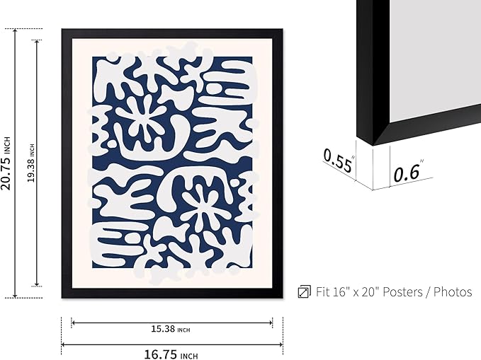 Monem Art Organic Coral Inspired Abstract Print - Modern Minimalist Cutout Shape Poster - Wall Decor for Living Room, Bedroom or Office - 16x20 Black Framed Wall Art by Rs Lab Studio
