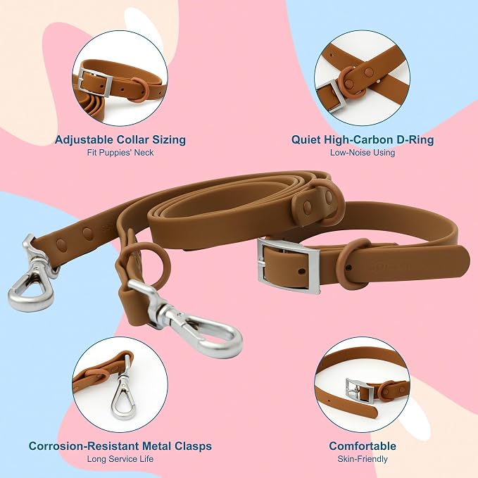 Dog Collar and Leash Set, Durable Waterproof Dog Leashes Collars, 5 Length Setting Adjustable Dog Collars for Large Medium Small Dogs (Red, L)