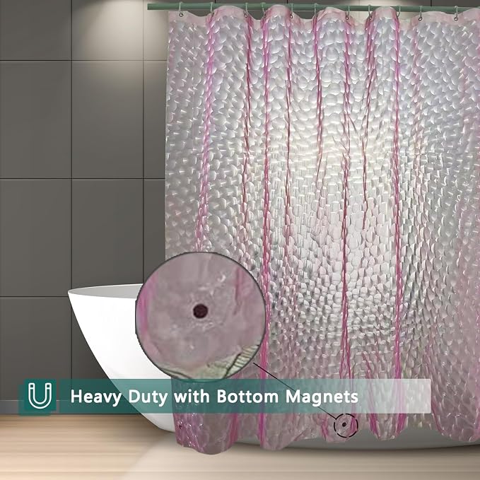 Shower Curtain Liner, 100% Waterproof EVA 3D Shower Curtains with 3 Duty Heavy Bottom Magnets and 12 Rust Proof Grommets, 72x72 Weighted Shower Liner for Shower Stall, Bathtubs (Pink Cube)