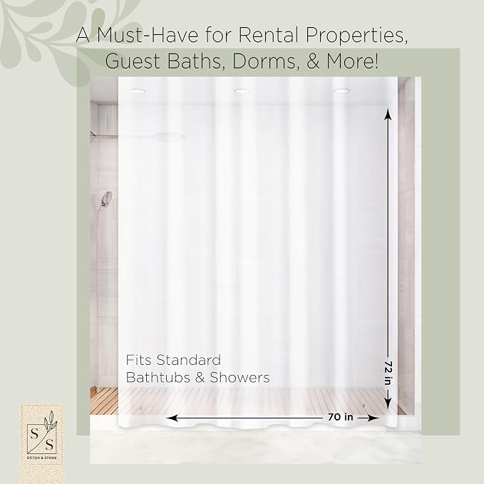 Stitch & Stone Shower Curtain Liner, Premium Extra Lightweight Durable Waterproof 3g PEVA for Bathroom with Weighted Magnets, Standard Size 70" x 72" Frosty 1 Pack
