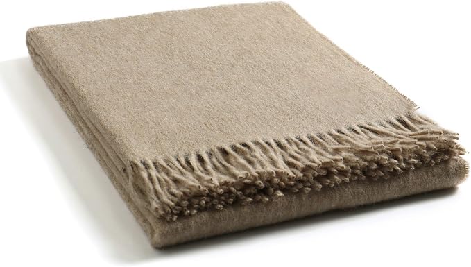 Superfine Alpaca Wool Throw Blanket - Lightweight Alpaca Merino Wool Throw Blankets for Using Indoors or Outdoors | Soft Peruvian Alpaca Blanket Wool Blanket Solid Color 72" x 60" (Beige 2)