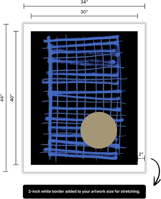 Monem Art Blue Grid Abstract Geometric Print - Modern Minimalist Art Poster - Wall Decor for Living Room, Bedroom or Office - 30x40 ROLLED CANVAS Wall Art by Mareike Bohmer