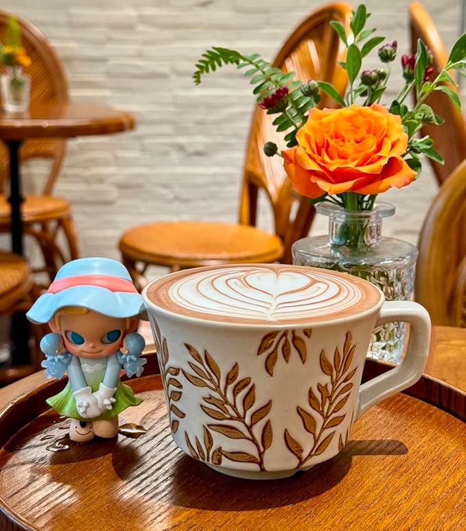 Handmade Ceramic Mugs, 12 oz Coffee Cups, Tea Mugs, Farmhouser Mug, Luxurious Cups for Office Home Microwavable, Porcelain Coffee Cups With Handle - Modern, Boho, Unique Style Wisteria Leaves
