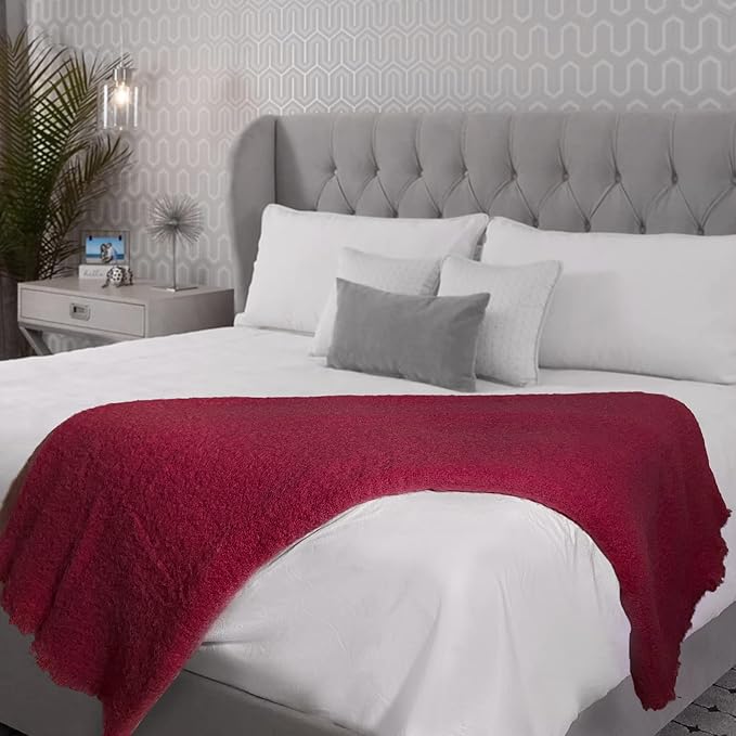 Biddy Murphy Ultra Soft Irish Mohair & Wool Throw Blanket, Made in Ireland, 54"x72", Solid Red
