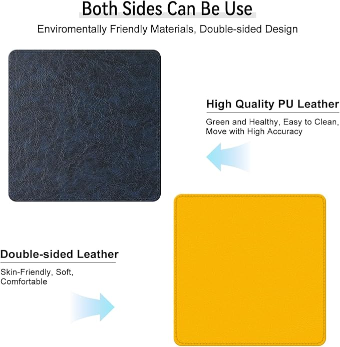 Imitation Crazy Horse Leather Desk Mat - Waterproof Desk Pad - Ideal for Large Mouse Pad and Desk Mats on Top of Desks (Dark Blue+Yellow, 11"*8")
