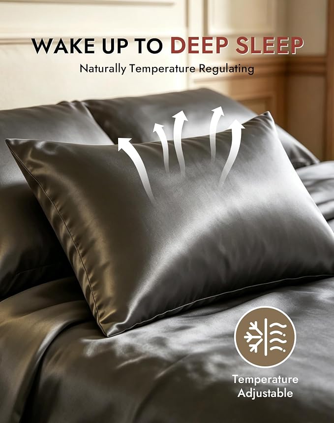 SilkSilky Luxury 30 Momme 100% Pure Organic Mulberry Silk Pillowcase for Hair & Skin, Grade 6A+ Silk Pillow Cases with Hidden Zipper, Cooling Silk for Deep Sleep (Queen 20''x30'', Darkgray)