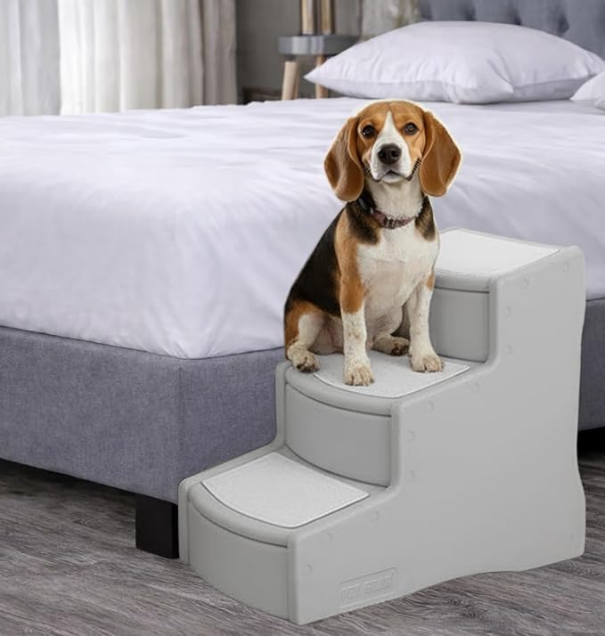 Pet Gear Easy Step III Pet Stairs, Sea Salt | 3 Step, For Cats/Dogs, Removable Washable Carpet Treads, Supports 150 Pounds, No Tools Required