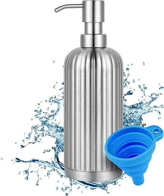 Countertop Soap Dispenser - Rust-Proof Roman Column Shaped Stainless Steel Bottle with Pump for Bathroom and Kitchen - 18 oz Brushed Nickel Liquid and Lotion Dish Soap Dispenser