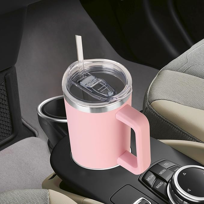 SYACOT 40 oz Tumbler with Handle and Straw Stainless Steel Insulated Tumbler Leak Proof Lid and Straw Lid Reusable Travel Mug Coffee Mug Cup Dishwasher Safe Keep Drinks Cold and Hot (Pink Dusk)