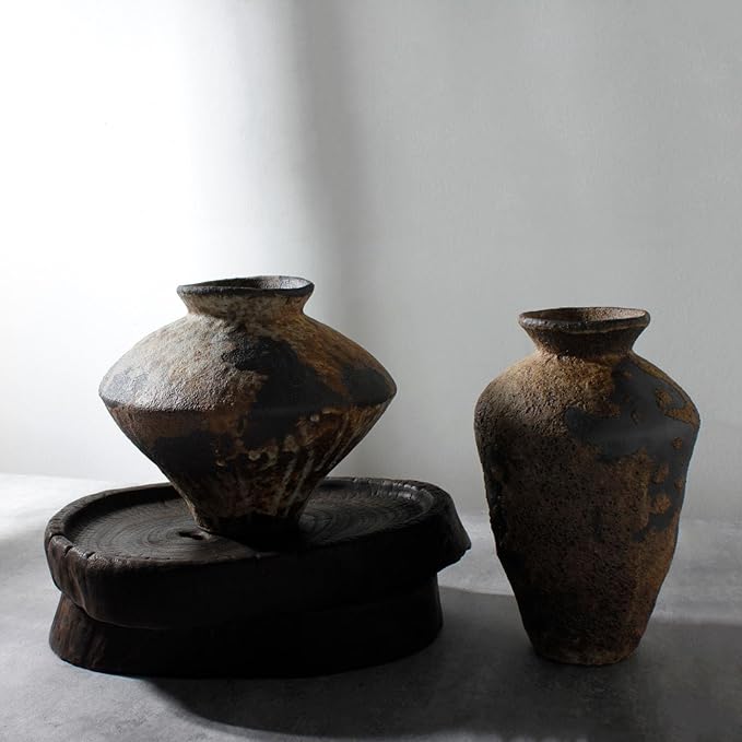 Rusty Ceramic Vase, Pottery Farmhouse Flower Vase for Centerpieces, Wabi Sabi Decorative Vase for Table, Living Room, Bedroom, Bathroom