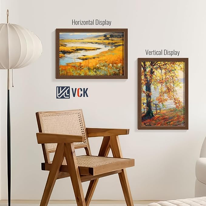 VCK 13x19 Picture Frames Brown 3 Pack, Wide Border Wood, Tempered Glass, Display 11x17 Photo with Mat or 13 x 19 without, for Home, Office, Gallery, Woodgrain Series, Wall Hanging