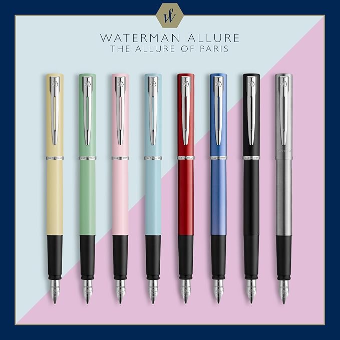 Waterman Allure Fountain Pen | Stainless Steel | Fine Nib | Blue Ink
