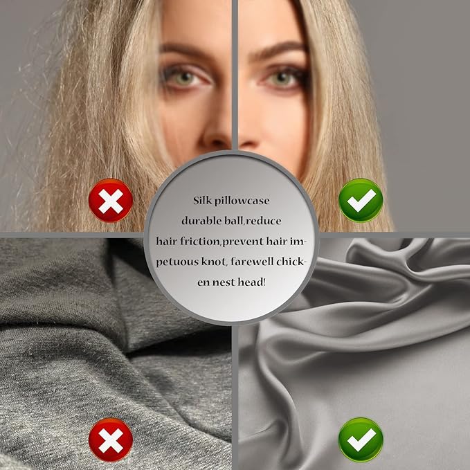 Silk Pillow Cases 2 Pack,Soft Breathable and Sliky Queen Size Pillow Cases Set of 2,Natural Mulberry Silk Pillowcase Set of 2 for Hair and Skin with Hidden Zipper (Gray,20"X 30",2pcs)