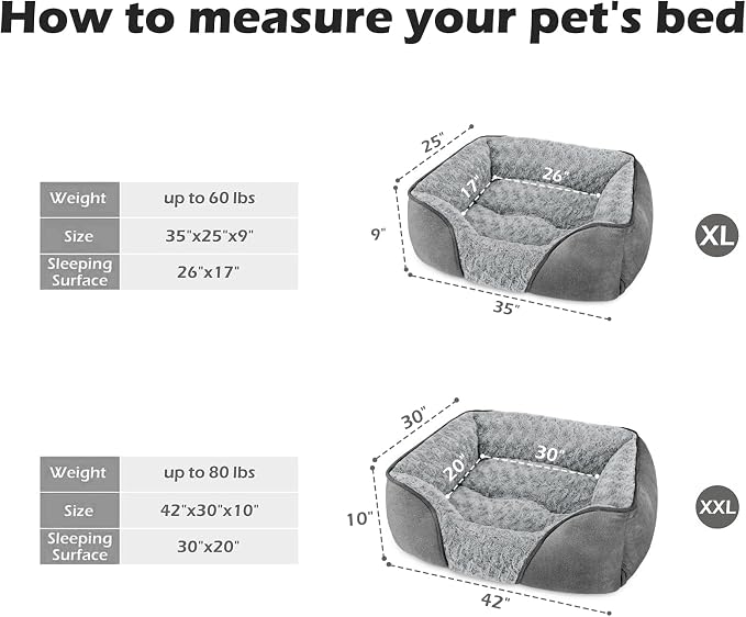 INVENHO X-Large Dog Bed Rectangle Washable Orthopedic Soft Calming Sleeping Durable Pet Cuddler with Anti-Slip Bottom